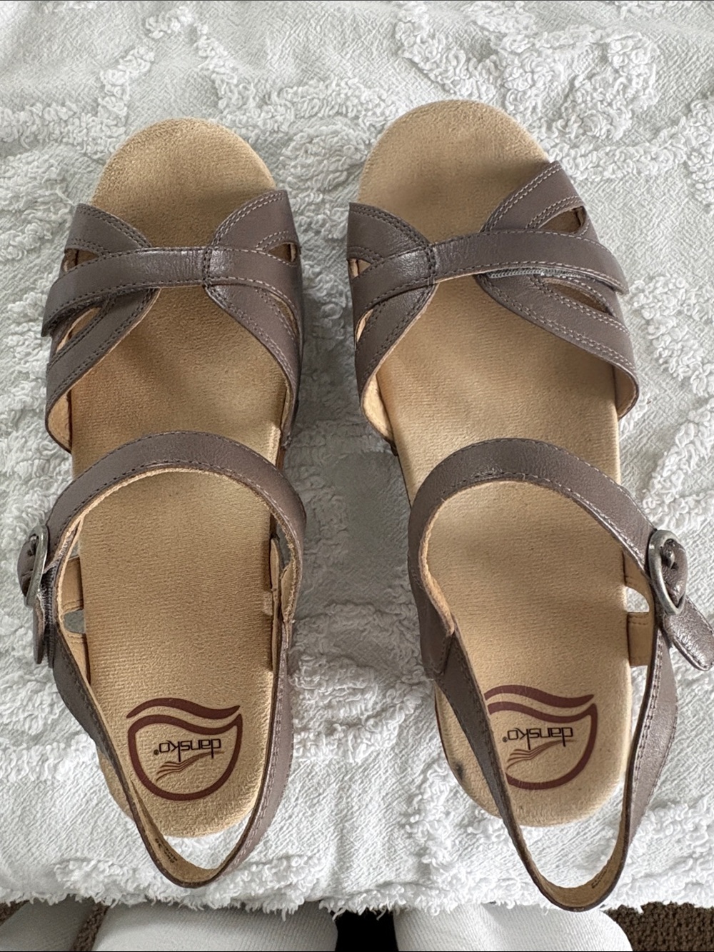Dansko Women's Taupe Leather Adjustable Slingback Sandals